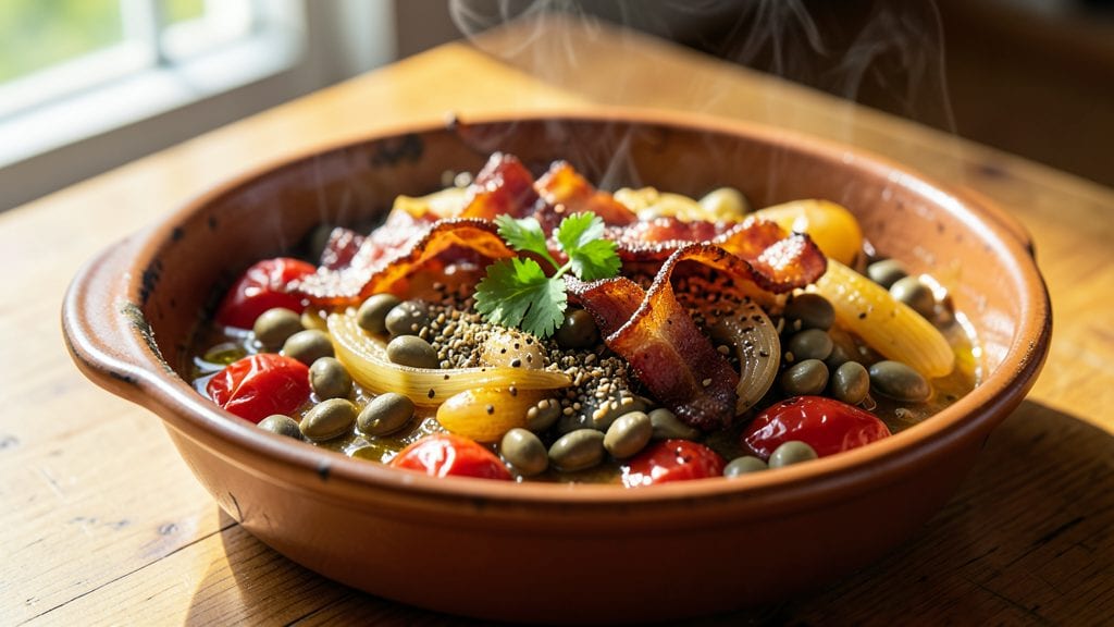 Bean Dish Recipe: Smoky Spiced Beans With Crispy Bacon Bites