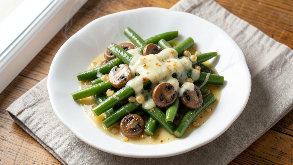Martha Stewart's Green Beans with Gruyère and Mushrooms Recipe: Creamy Melty Cheese and Earthy Mushroom Bites