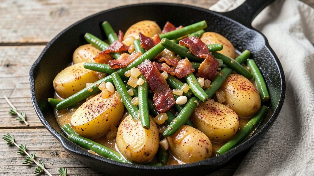 Southern Style Green Beans and Potatoes Recipe: One-Pan Smoky Bacon Crunch