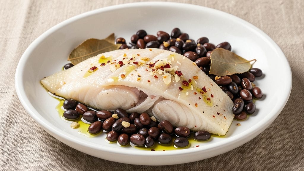 Steamed Fish With Black Beans Recipe: Lightly Poached Fish Over Earthy Beans